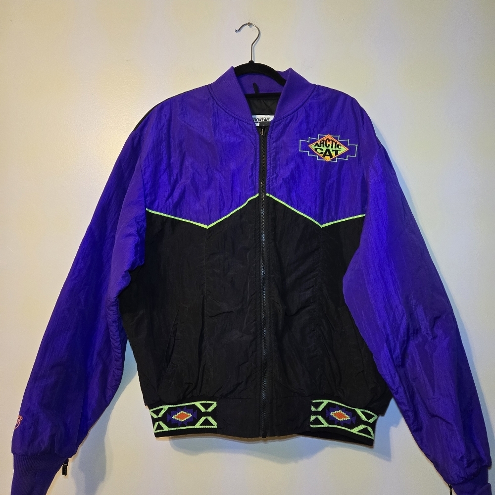 Vintage Arctic Cat Jacket Snowmobile black Coat LARGE Arcticwear Color Block